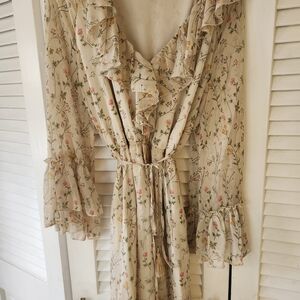 Eva Mendes for New York & Company Floral Long Sleeve Dress - Cream